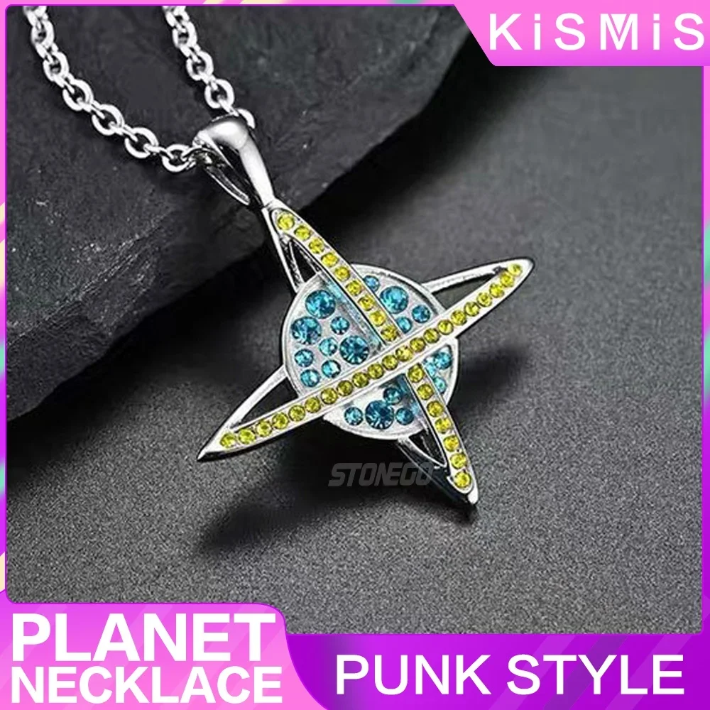 Stonego Punk-Stil Planet Universum Halskette Modedesign eingelegter Strass Anhänger Trend Männer und Frauen All-Match-Schmuck Geschenk