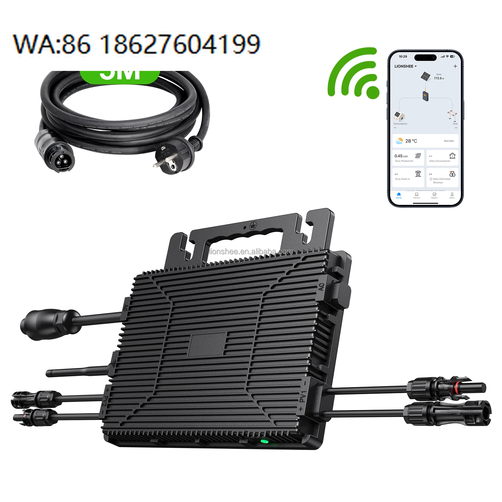 

800W Three-Phase Anti-Counter Current Microinverter Waterproof WiFi Home Balcony Solar System
