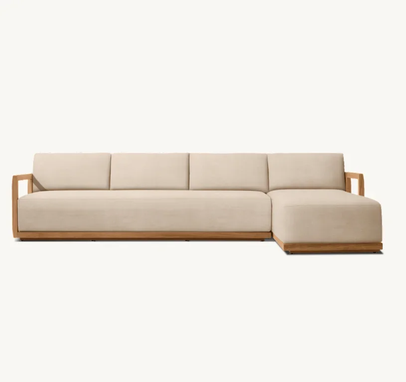 gr-2026 New Fashion Design Outdoor Patio Furniture Teak Sofa Rattan Garden Left-Arm Chaise Sectinal Furniture