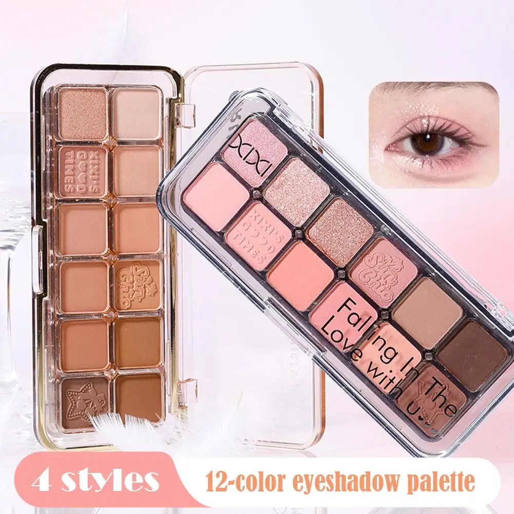 Misty Muse Paleta de sombras de 12 cores, brilho brilhante, iluminador fosco, blush, paleta de maquiagem multifuncional para mulheres