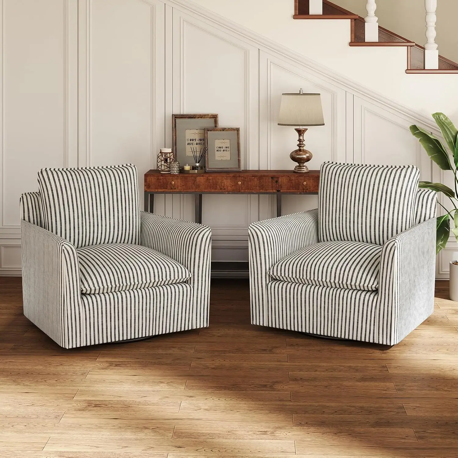 

Swivel Accent Chair Set of 2, Upholstered Square Chair, Swivel Barrel Reading Chair with Thick Padded Backrest Cushion for Livi