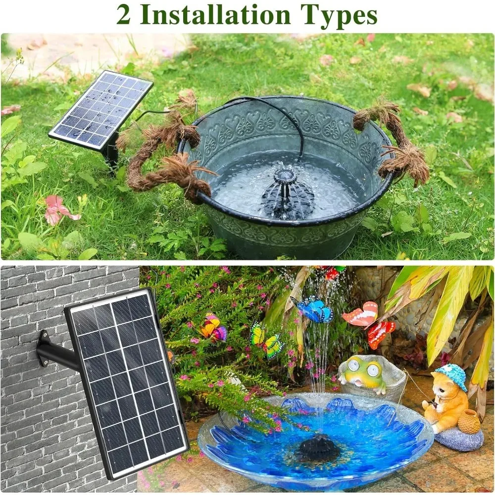 New 2024 Year Model Solar Fountain Pump Improved Glass Solar Panel with 5 Spare Nozzles Garden Bird Shower Waterfall 3.5W