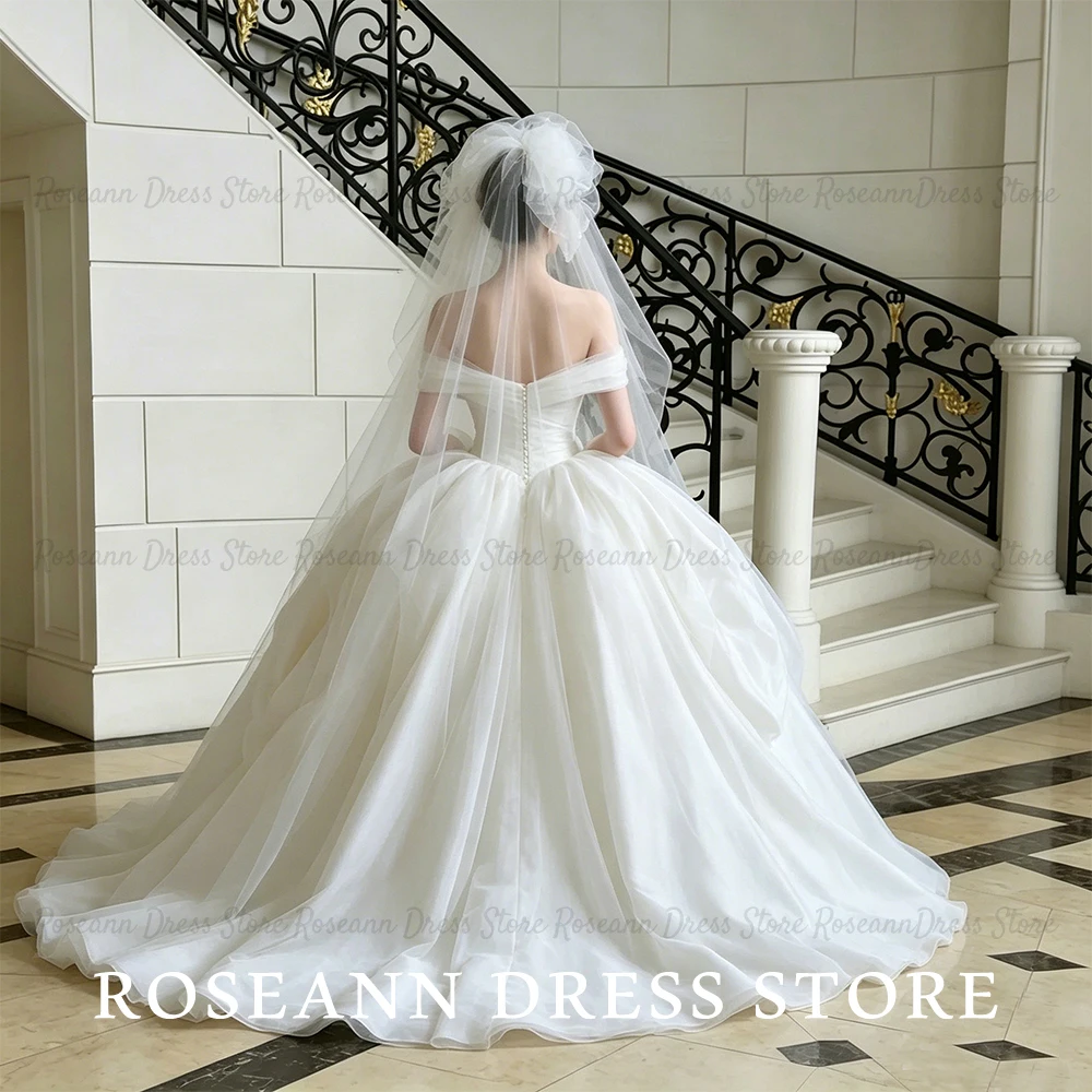 Roseann Wedding Dress Exquisite Off Shoulder Tulle Bride Dress Princess Ruched Ball Gown amanda novias Sweep Train Customized