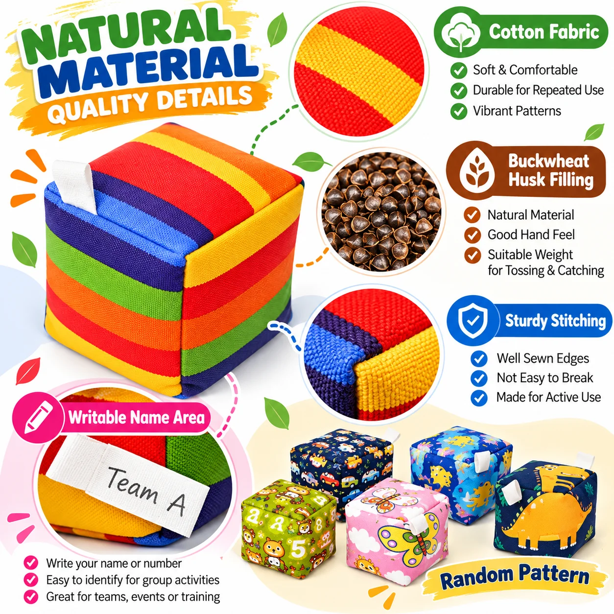 Cotton Bean Bag Toss Training 8cm 10cm 1PC Random Pattern Buckwheat Husk Filled Throwing Catching Target Practice Bag Indoor Out