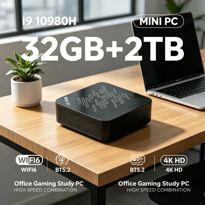 New I9-10980HK Performance Mini PC 32GB+2TB Large Storage WiFi6 & Bluetooth 5.2 4K Output Compact Design for Office Work Gaming