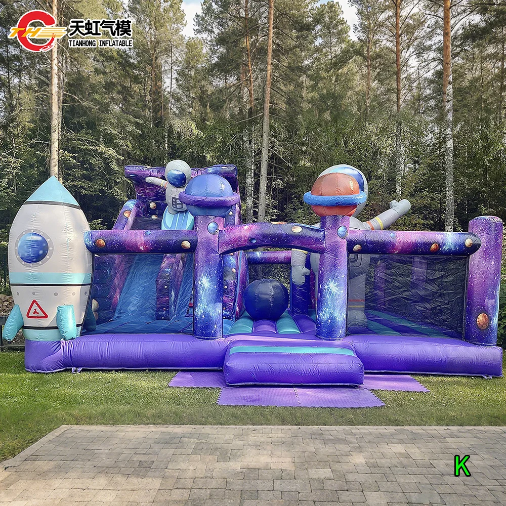 슬라이드 우주비행사 우주 테마 탄력 있는 성을 가진 6x4m 상업적인 팽창식 경비원 운동장