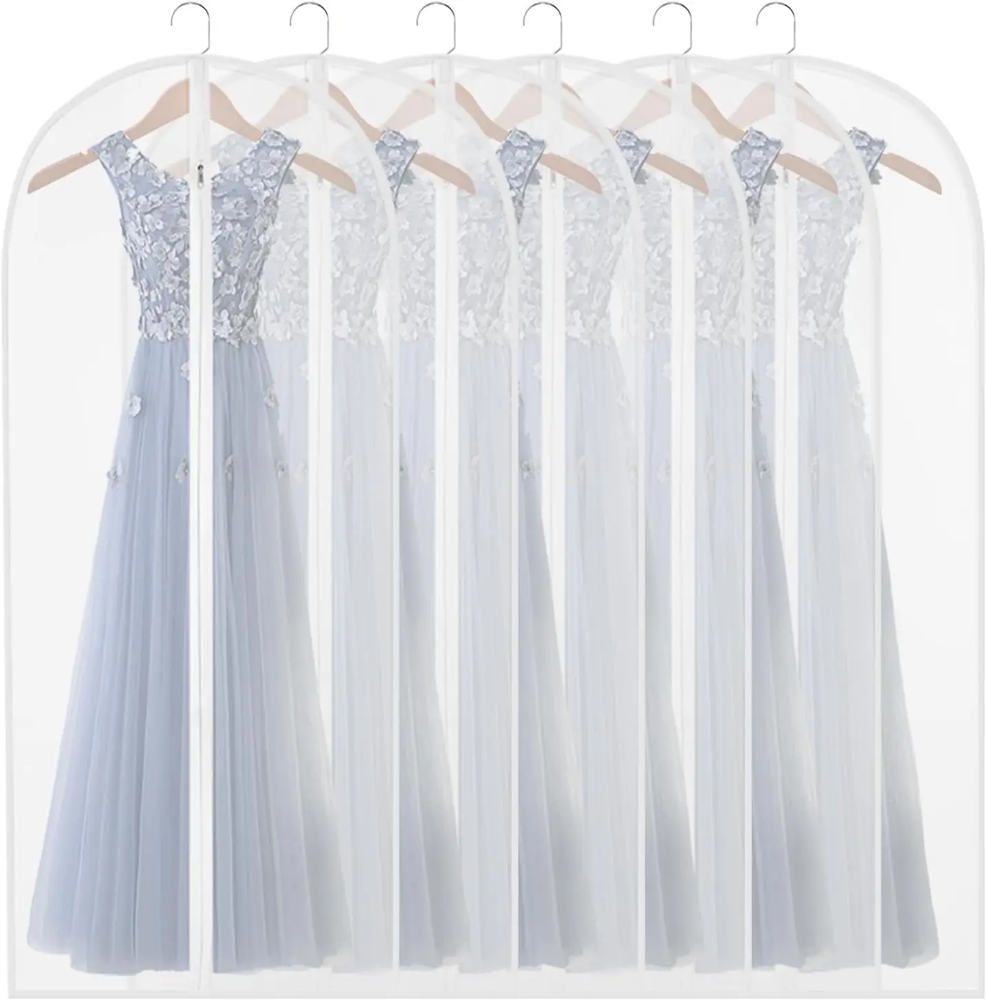 

60in Clear Garment Bags for Long Dresses, Breathable Dust Proof Covers with Full Zipper, Clothes Storage, Pack of 6