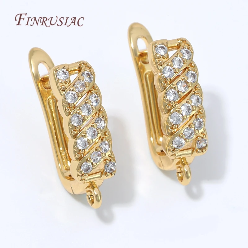 18K Gold Plated Cubic Zirconia Huggie Hoop Earring Clasp with Loop,Brass Earring Base For DIY Charms Jewelry Findings,Earwires - view 5
