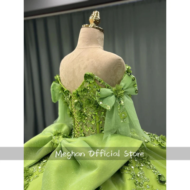 Green Quinceanera Dresses Ball Gown Off The Shoulder Appliques Beaded Sweet 16 Dresses 15 Años Mexican Customized 4