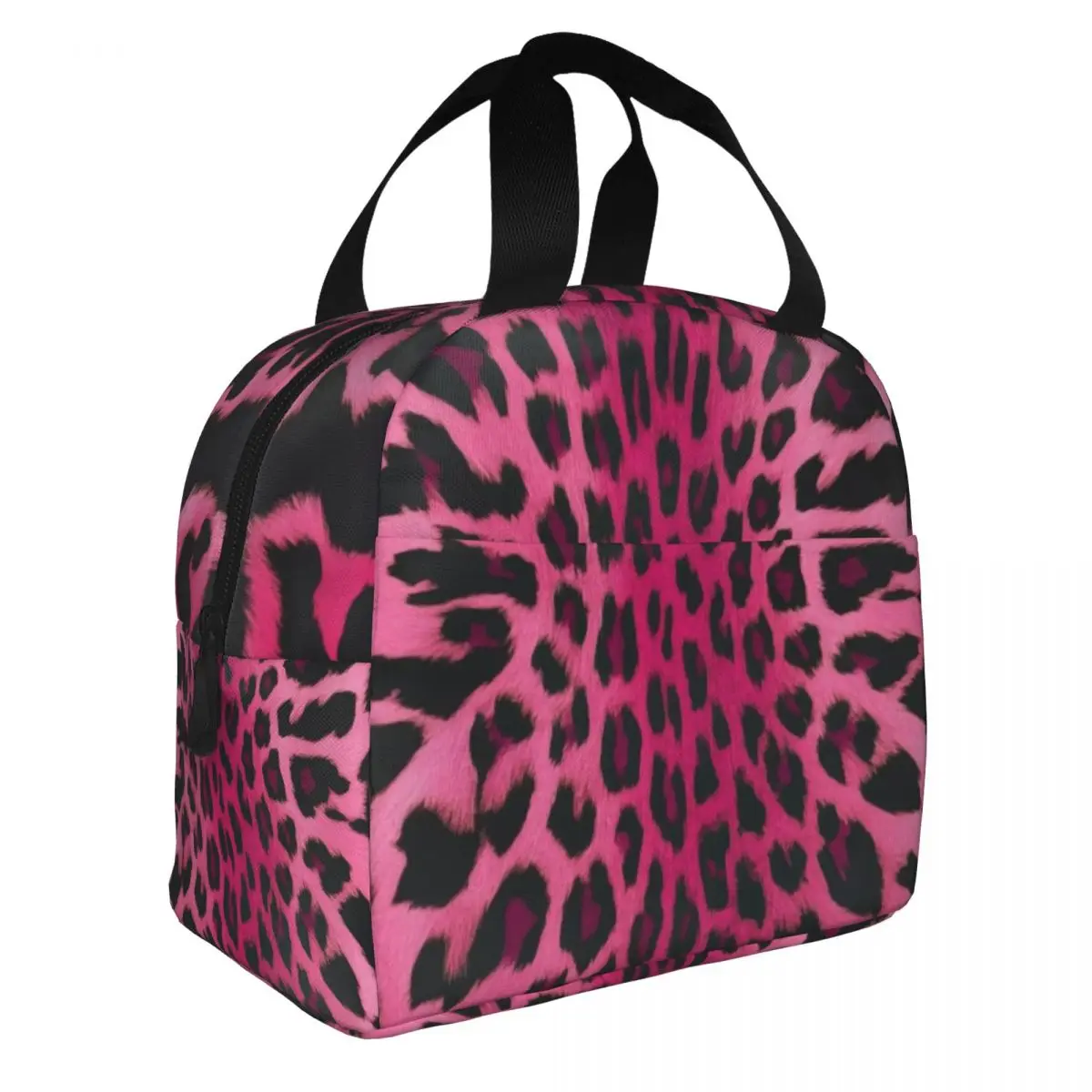 Pink Leopard Skin Resuable Lunch Box for Women Leakproof Thermal Cooler Food Insulated Lunch Bag For Travel Work