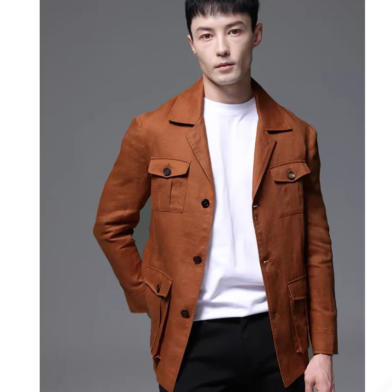 

Мужская охотничья куртка ручной работы из чистого льна в британском ретро-стиле, приталенного кроя, для европейского и американского рынков