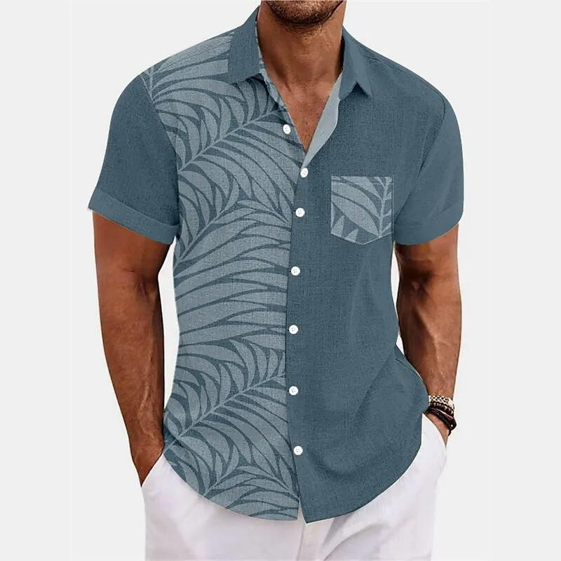 Chemise hawaïenne à manches courtes pour homme, haut à boutons ouverts, motif de cuir chevelu de palmier imprimé, décontracté, plage, nouveau style, 2023