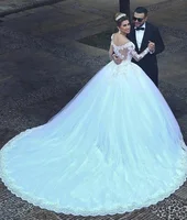 Luxury Vintage Full Sleeves Lace Wedding Dress 2020 Ball Gown Princess Bridal Wedding Gowns Vestido De Noiva - Image 2