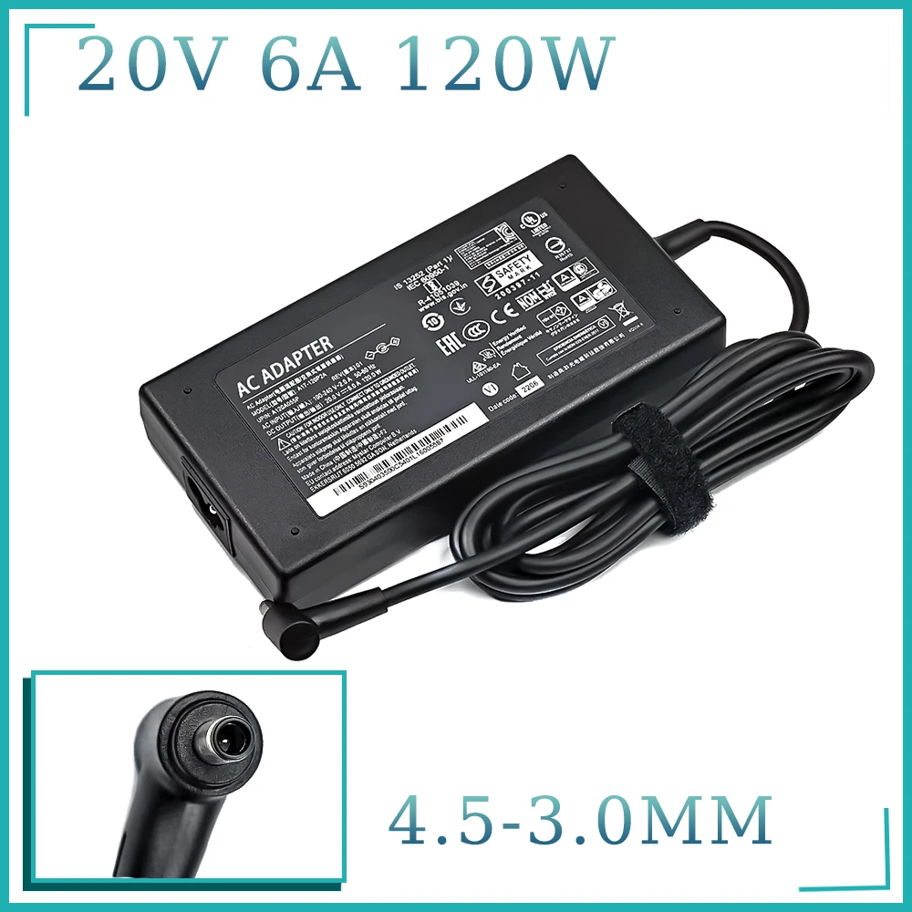 

120W 20V 6A AC Laptop Power Adapter For MSI gf63 gv15 GV15-Thin-11SC GF63 Thin 10 11 12Th Intel core ms-16r5 ms-16r6 ms-16r7