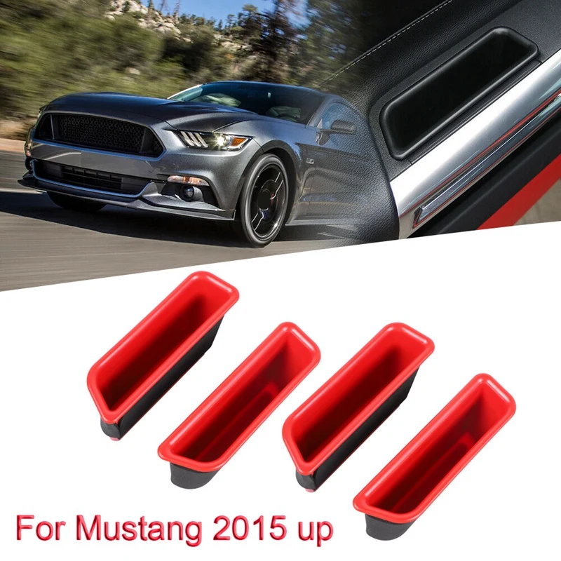 2Pcs Inner Side Armrest Door Handle Storage Box Cover for Ford Mustang 2015+ Accessories