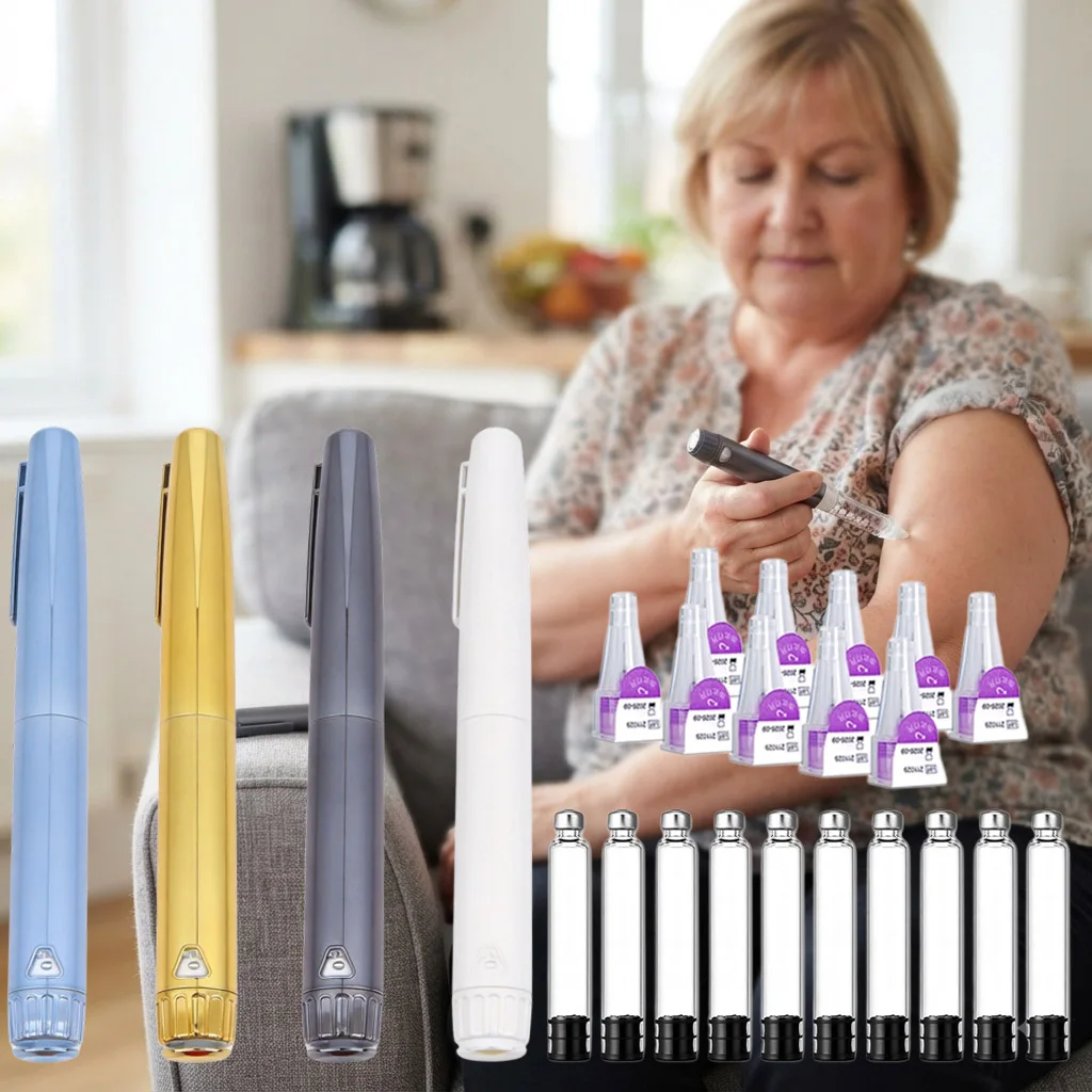 Reusable V4 Injection Pen with 10pcs 3ml Disposable Sterile Cartridge & Needles 60U Precise Dosing Injection Pen Kit for Insulin