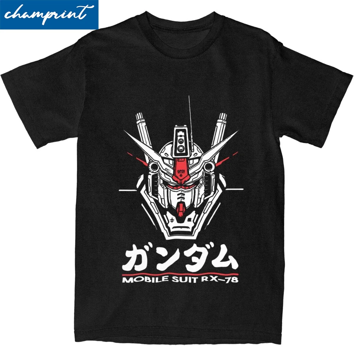 Printed Rx-78 Gundam T-Shirt Men Cotton Short Sleeve Round Neck Summer TopsTops