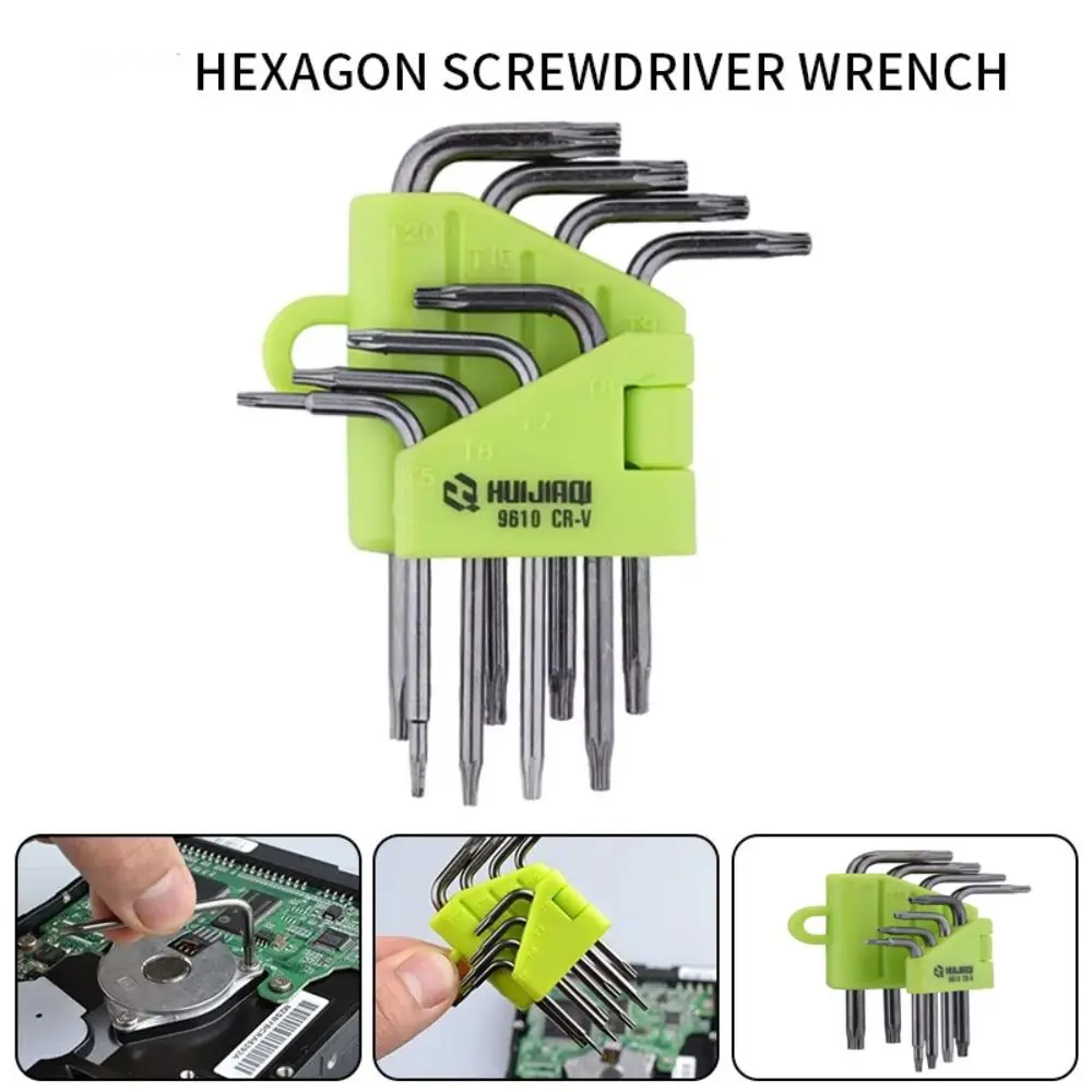 8 in 1 Hexagon Screwdriver Wrench Bit Set T5-T20 CR-V Star Torx Wrench Wrench Tool Kit Portable with Carrying Holder