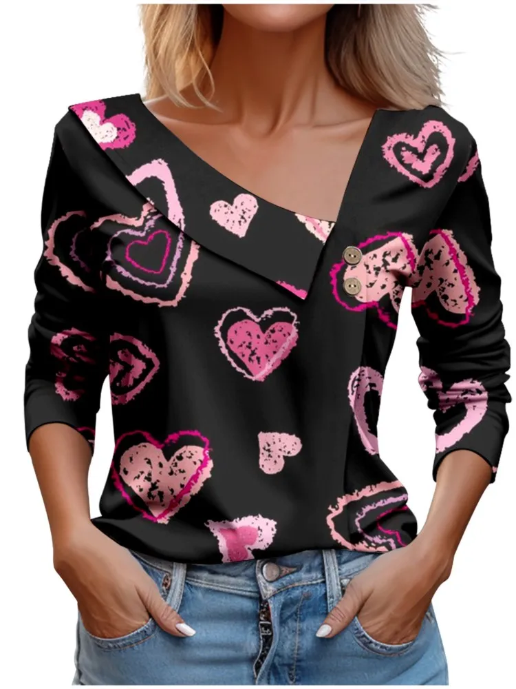 

Valentine's Day T Shirt For Women Korean Pulovers Long Sleeve Tops Elegant Shirts & Blouses Autumn Youthful Woman Clothes 2023