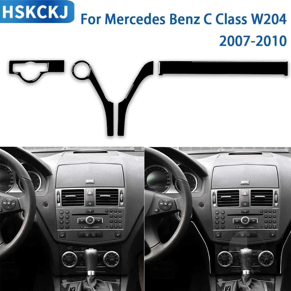 For Mercedes Benz C Class W204 2007-2010 Accessories Car Interior Headlight Frame Dial Panel Trim Sticker Gloss Black Plastic