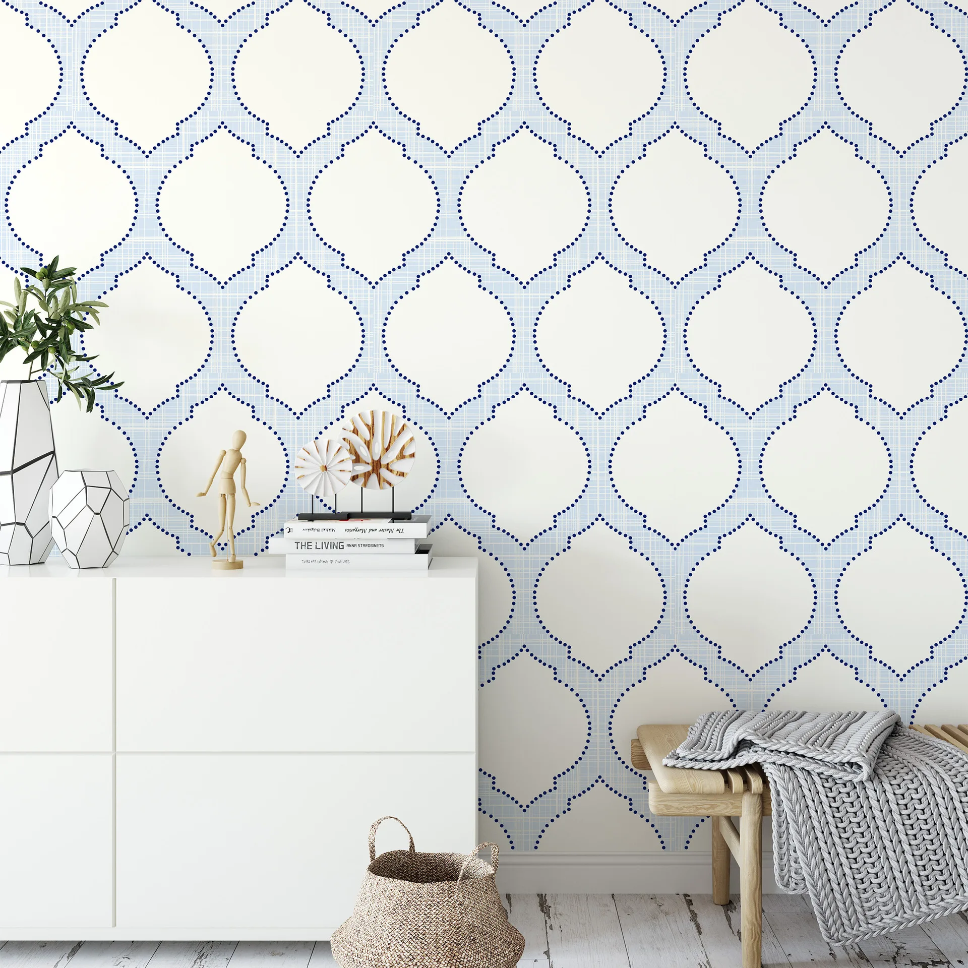 Geometric Lattice Peel and Stick Wallpaper Moroccan Ogee Pattern Removable Waterproof Contact Paper for Bedroom Living Room