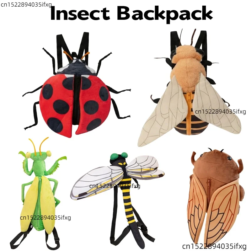 Insect Series Backpack Lifelike Insect Plush Toys Bee Ladybug Mantis Cicada Dolls Backpack Science And Nature Gift Boys Gifts