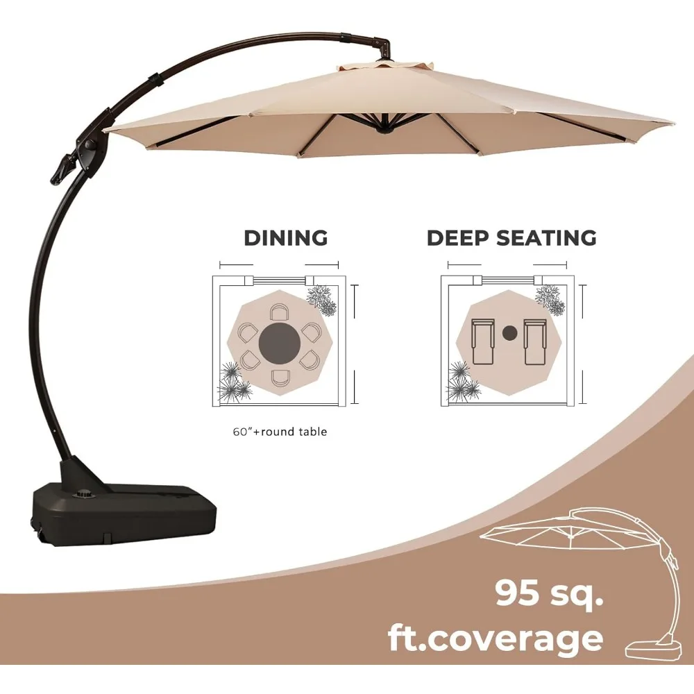 11-stopowy wspornikowy parasol przeciwsłoneczny z podstawą, duży outdoorowa z daszkiem, okrągły aluminiowy, do ogrodu na Patio, aluminiowe osłony przeciwsłoneczne na podwórku