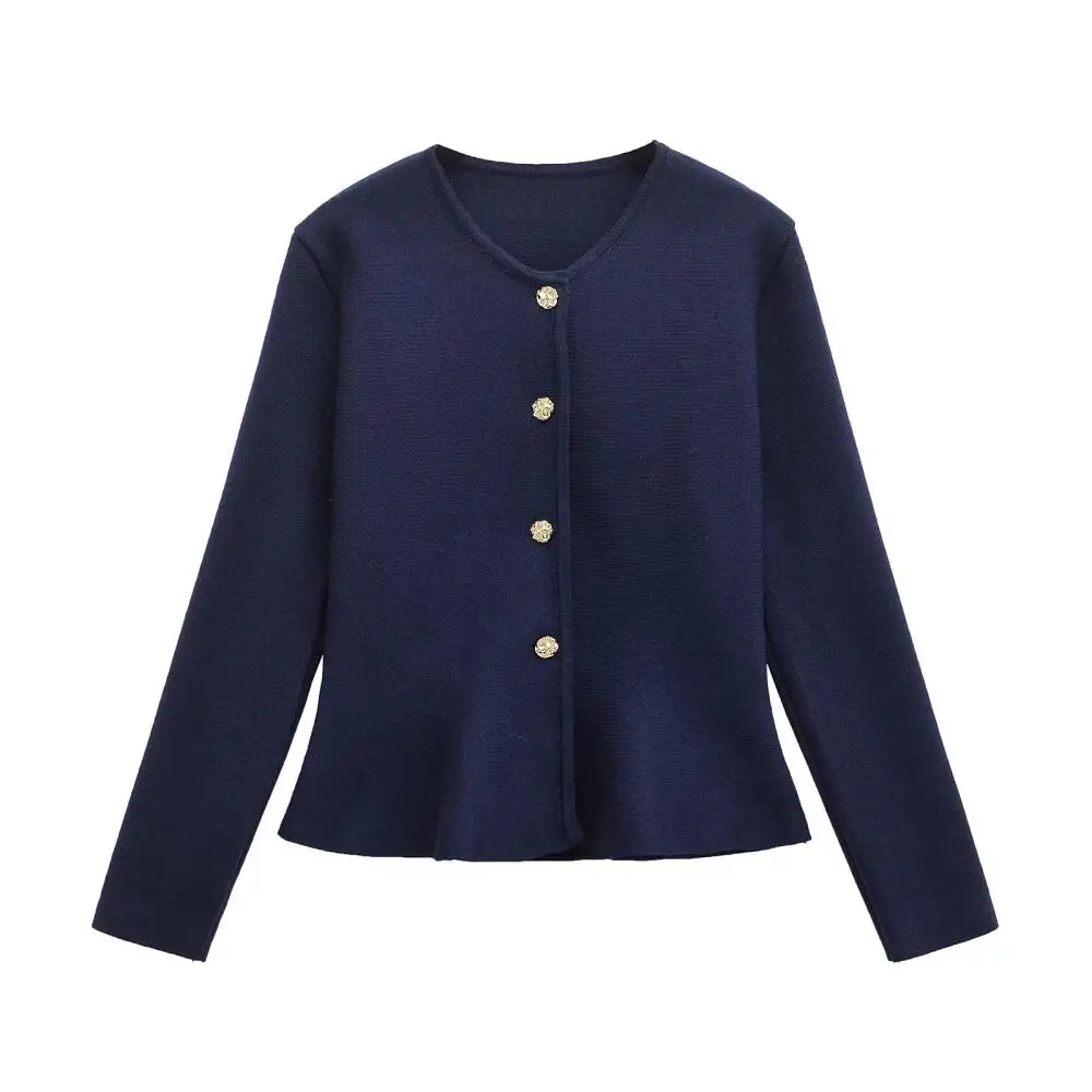 Women's Skirt Hem Button Cardigan - Casual Autumn Knit Sweater, Short Style Chic Female Top Outerwear