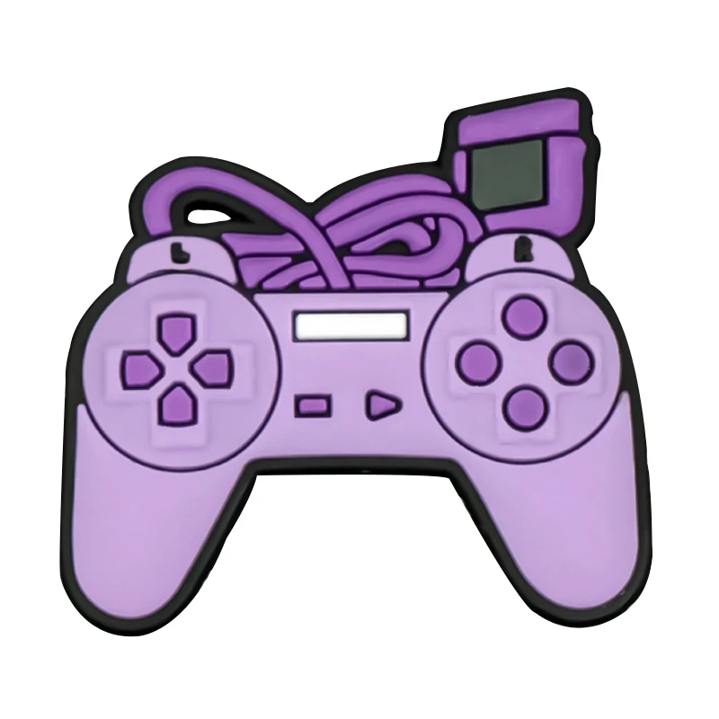 1/25 Uds. GamePad de diamantes morados, accesorios para zapatos de flores para mujer, Croissant, corazón, perro, adornos para zapatos, decoración, pentagrama, Pin, zueco