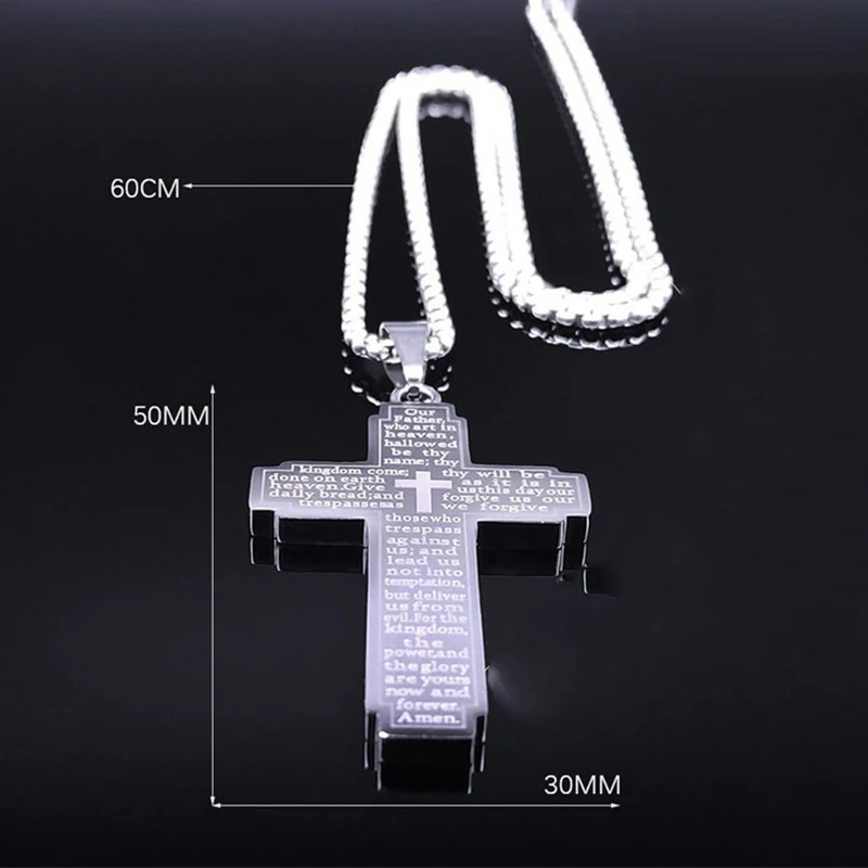 ZAKOL Trendy Cross Crucifix Bible Stainless Steel Necklaces For Women Men Gold & Silver Color Metal Clavicle Chain Jewelry image 5