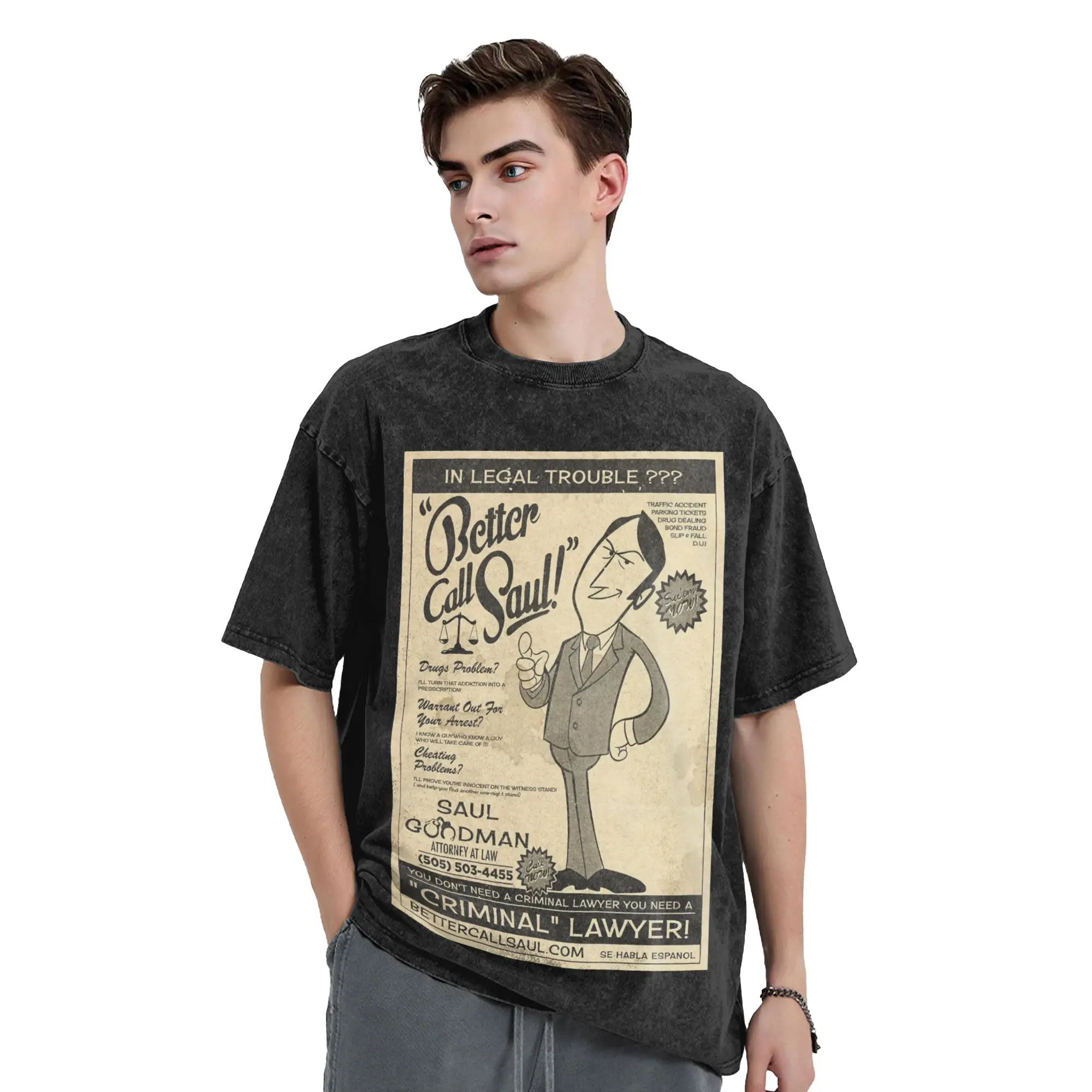 Washed T Shirt Vintage Better Call Saul Criminal Lawyer ads Hip Hop Vintage T-Shirt Harajuku Streetwear Cotton Tees for Men