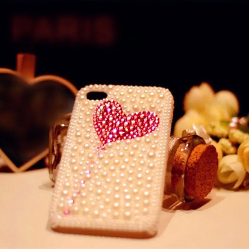 Japanese Kawaii Girl Loves Pearl Rhinestone Heart-shaped Phone Case for Samsung Galaxy S24 S23 S22 S21 Ultra Plus S20 FE A35 A34