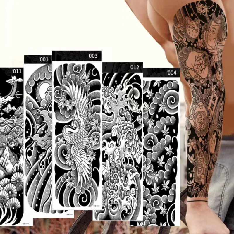 

Long Arm Tattoo Stickers Herbal Juice Full Arm Tattoo Decals Transfer Tattoo Decorations Body Art Temporary Tattoos Art