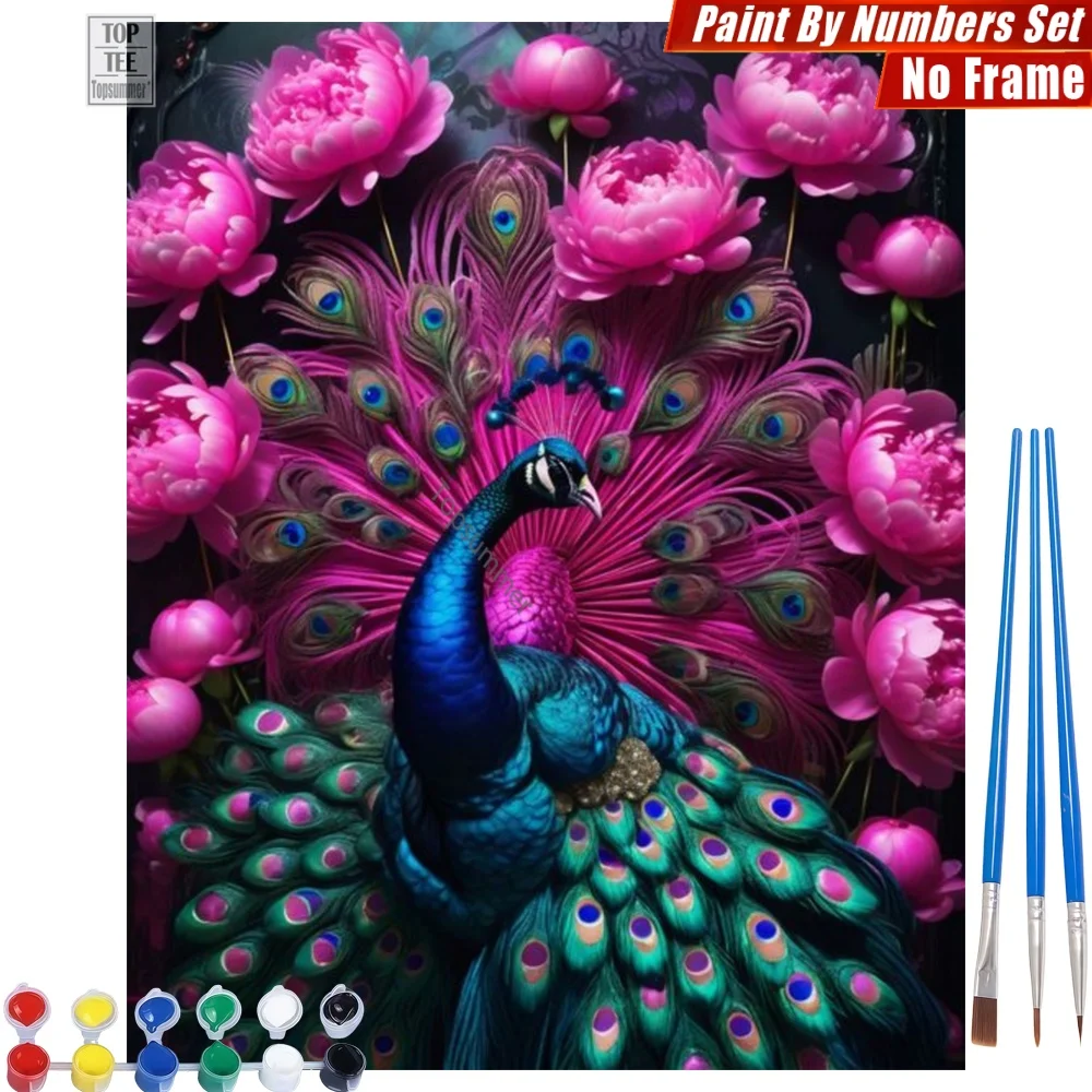 

Великолепный набор для цифровой живописи маслом «Павлин» — розовые пионы и перья, декор для дома, подарок на День благодарения для бабушки