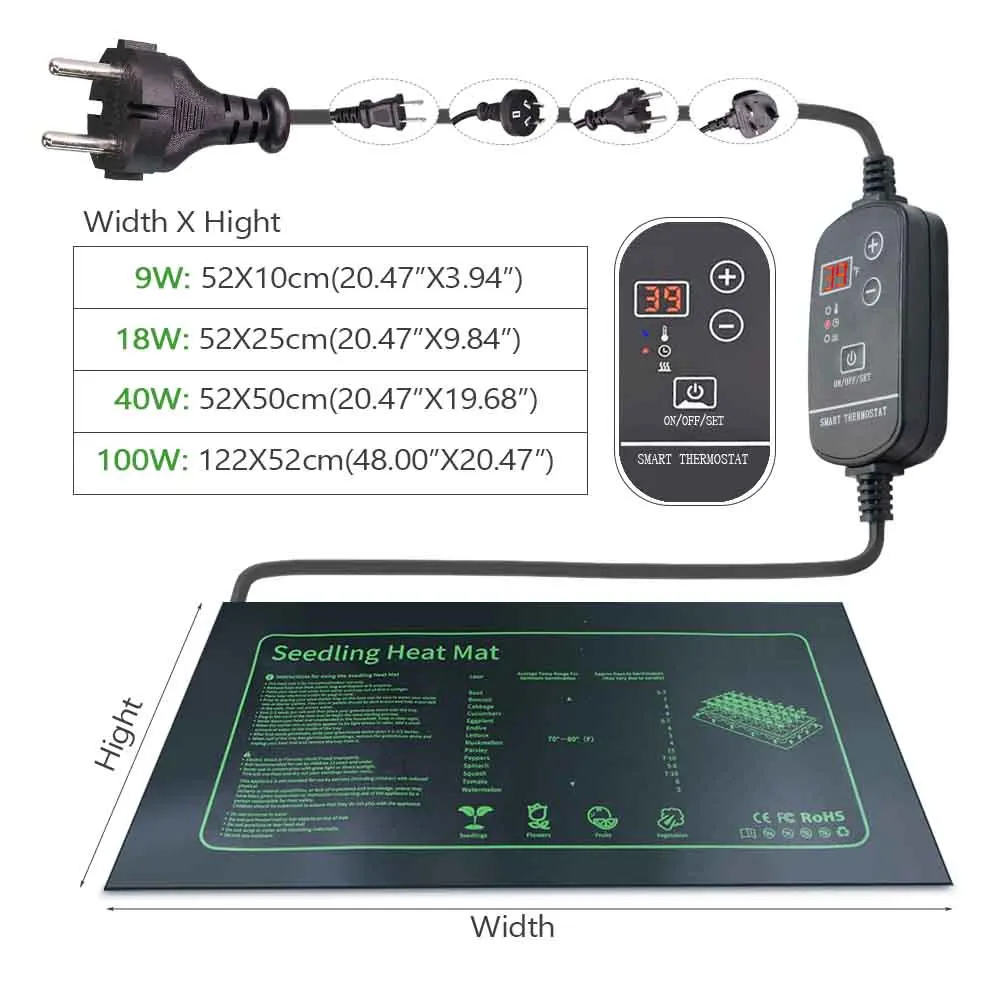 9-100W Podkładka grzewcza do roślin z regulowanym termostatem Wodoodporna mata grzewcza dla gadów Wewnętrzna szklarnia ogrodowa Rosną sadzonkę