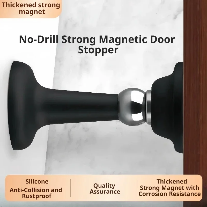 Anti-Collision No Drill Silicone Door Bumper, Magnetic Floor Door Stop for Behind Door Bathroom