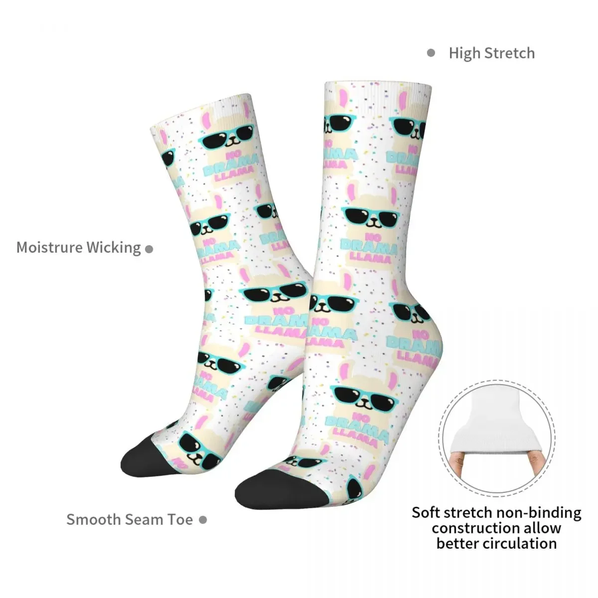 No Drama Llama Socks Harajuku High Quality Stockings All Season Long Socks Accessories for Man's Woman's Birthday Present