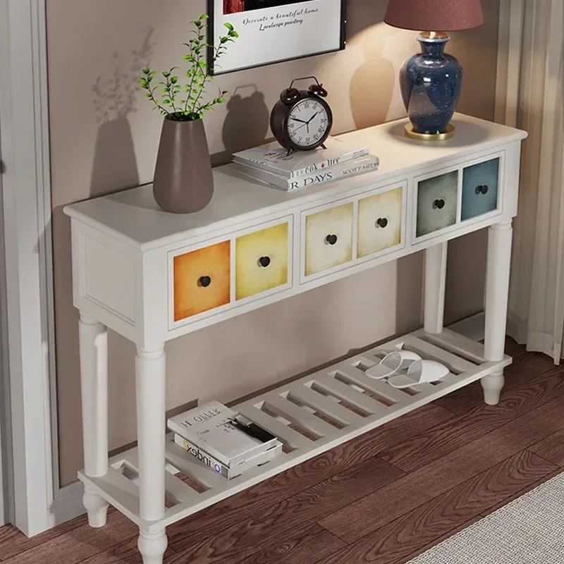 

For American Solid Wood Retro Console Tables Home Entrance Console Cabinets for Living Room Furniture Entryway Table with