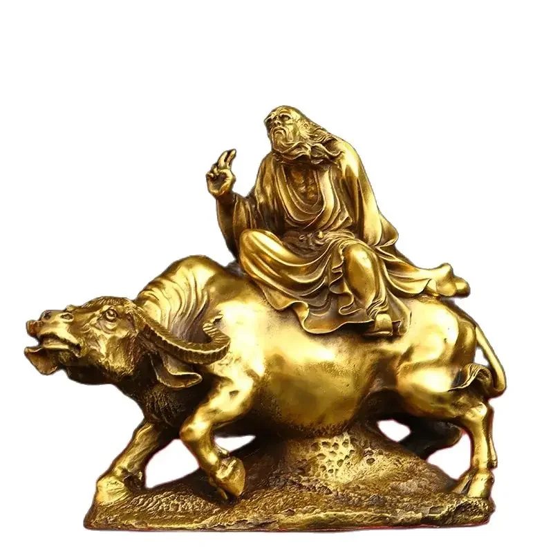 Brass Laozi riding a cow out of the gate ornaments, Laojun morality, Tianzun bronze statue, office living room crafts