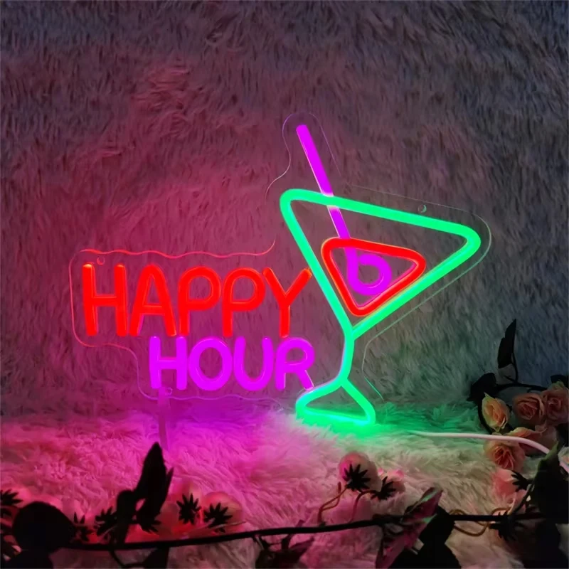 

USB Happy Hour Neon Sign LED&Acrylic Neon Signs For Wall Decor Bar Restaurant Nightclub Theme Party Hotel Art Night Neon Lamps