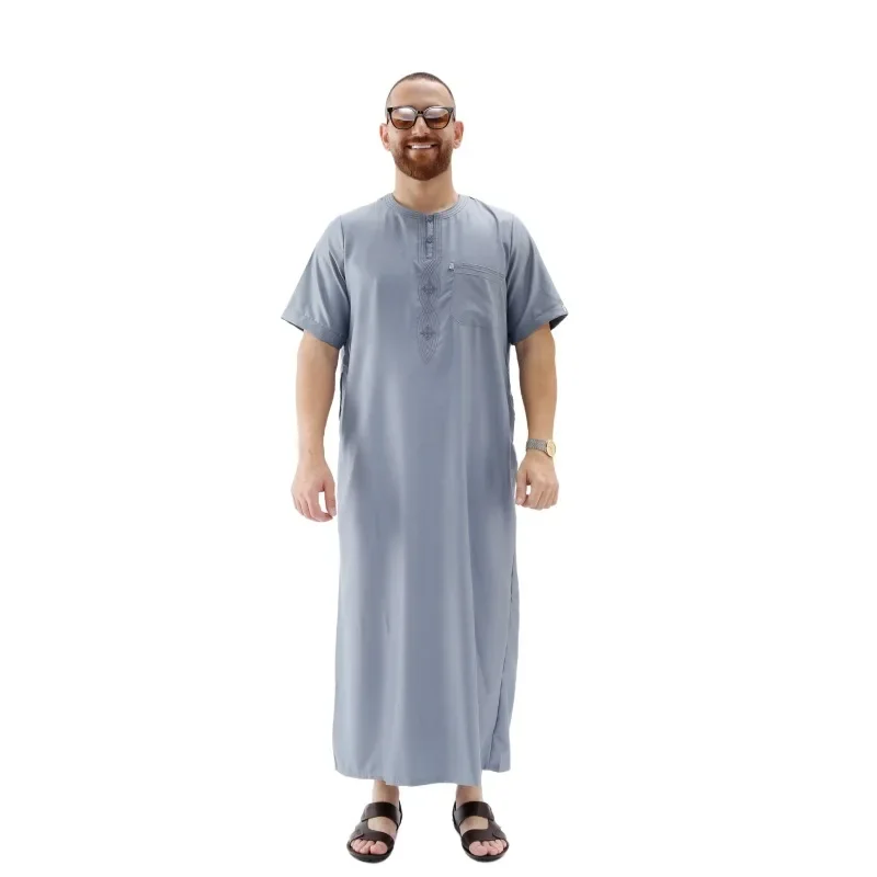 

Europe and The United States Men Large Size Arab Ethnic Robe Long Short Sleeve Middle East Islamic Dubai Simple Casual Muslim
