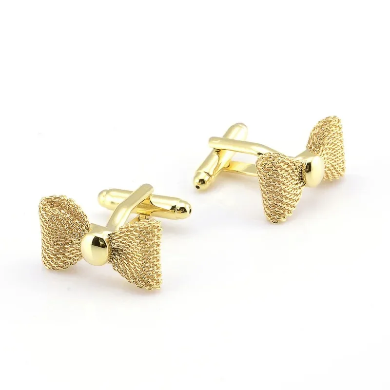 New Trendy Metal Bow Cuff Links Gold Sliver Color Business Party Shirts for Cufflinks High Quality Jewelry Men Gifts Accessories