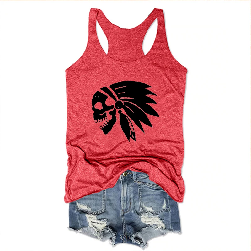 Indian Womens Tops Art Design Classic Clothing for Women Skull Design Shirt Skull Bohemia Cute Tops Vintage Tank Top L