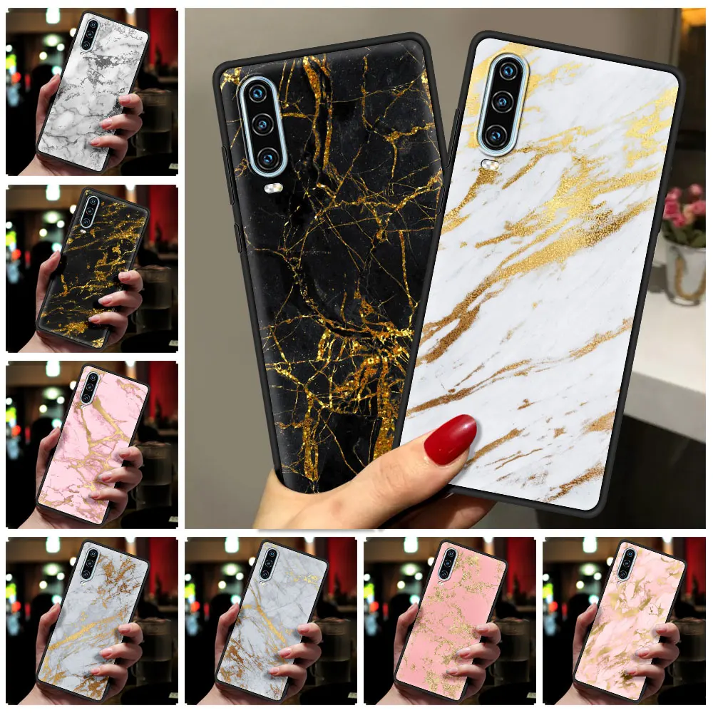 Black Gold Marble Pattern Case For Huawei P50 P40 P30 Lite E P20 Pro Y9 Y7 Y6 2019 P Smart 2021 Z Y6p Y7a Y9s Phone Cover Coque