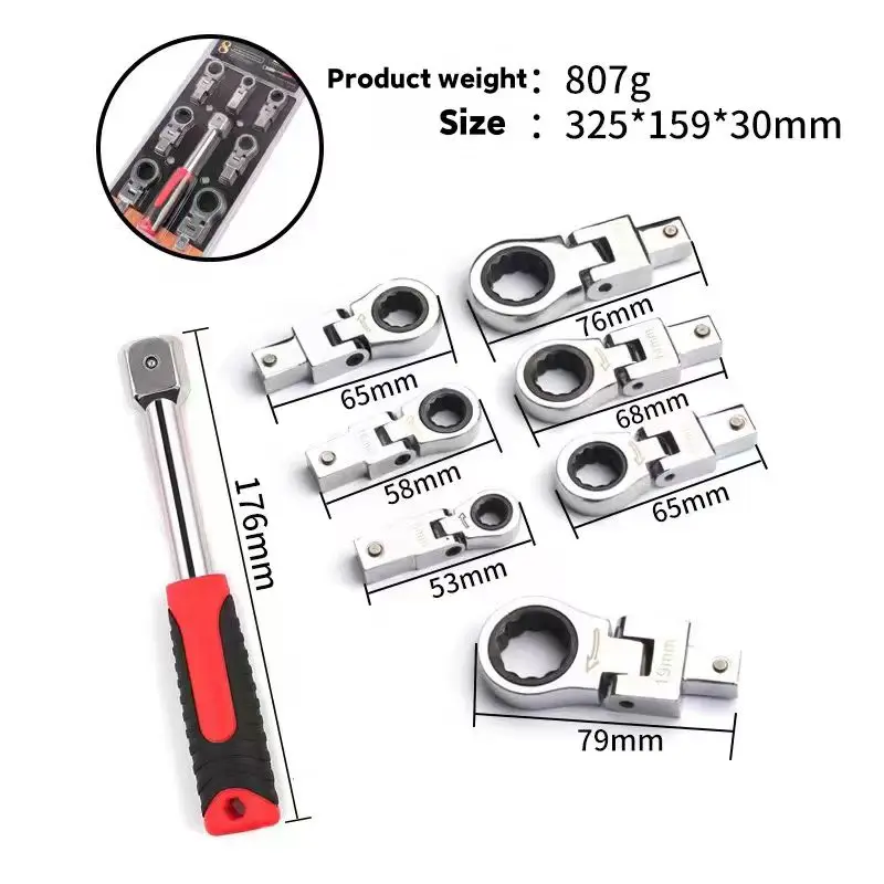 Portable Ratchet Wrench Shaking Spanner Head Interchangeable Combination Set Rotatable 180 °Removable Flexible Torque Spanner