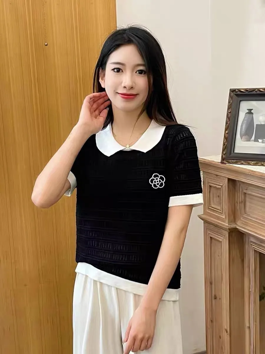 Summer Short Sleeve Sweater Flower Knit T-shirt Tees Women Clothes Vintage Fashion Hollow Out Pullover Knitwear Tops Jumper 2024