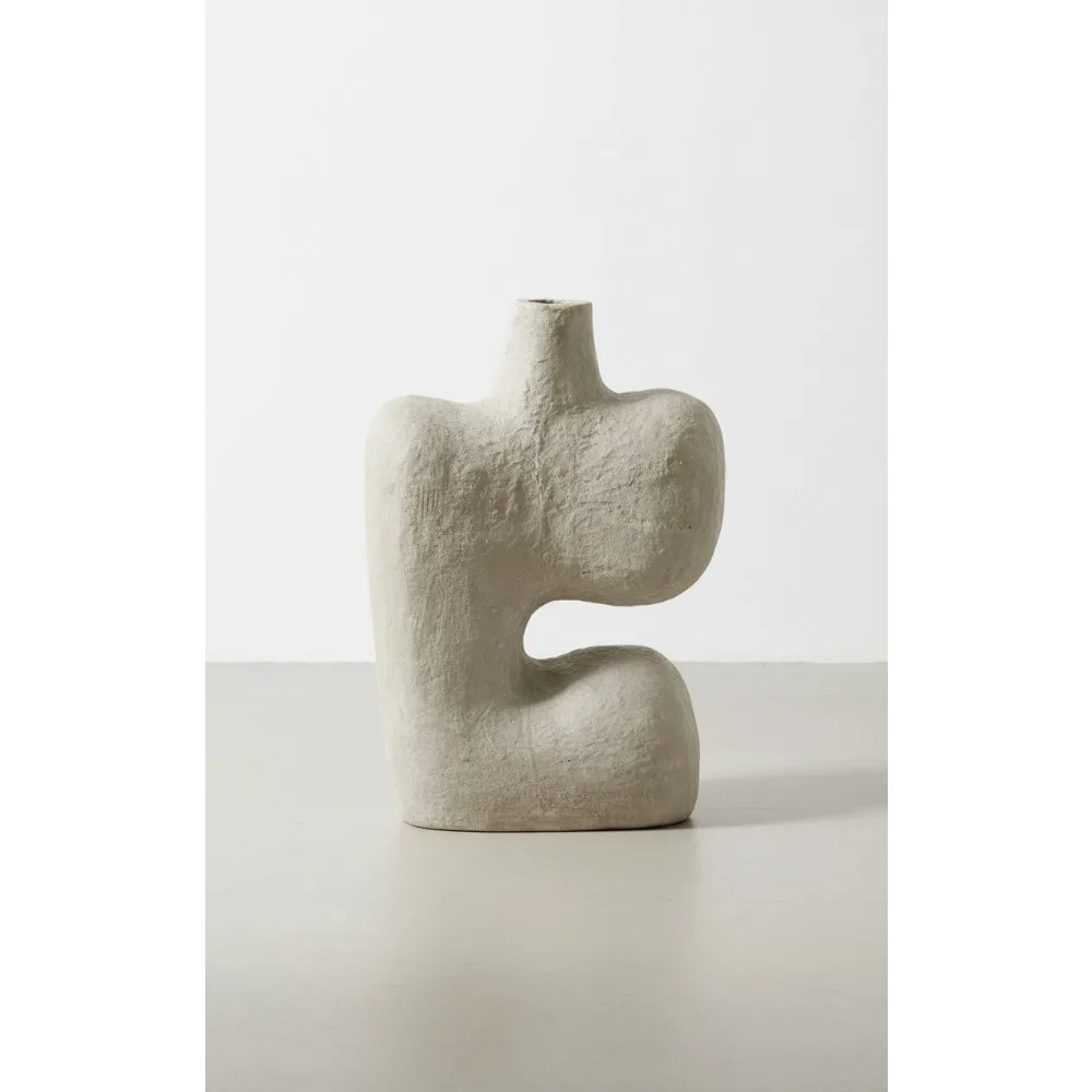 

Modern Abstract Paper Mache Vase Grey Distressed Patina Home Decor Boho Style Handmade Ceramic Alternative
