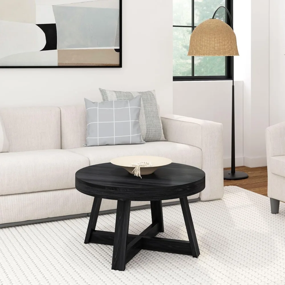 Classic Round Coffee Table, 30 Inch Farmhouse Coffee Table, Mini Center Tables for Small Spaces, Small Living Space