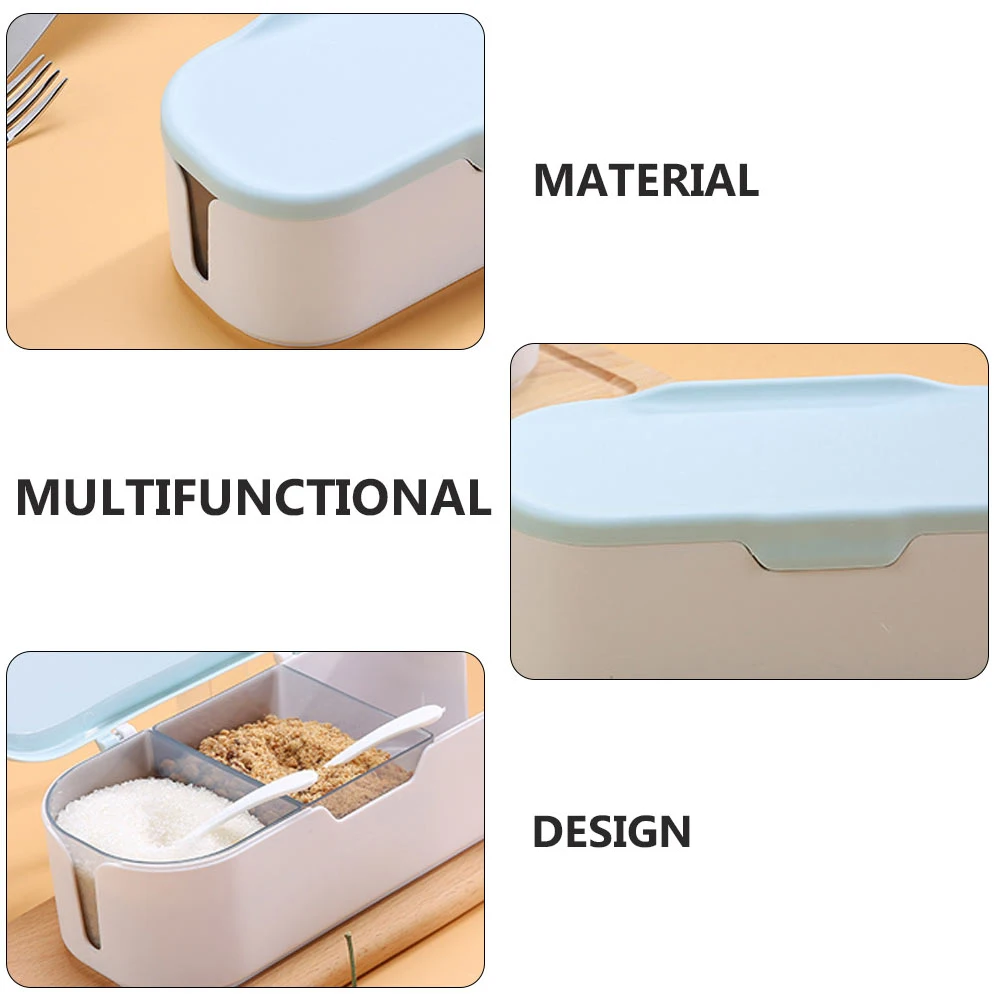 

Waterproof Seasoning Box Sugar Storage Container Simple Kitchen Spice Jars Blue Plastic PP Independent Compartment