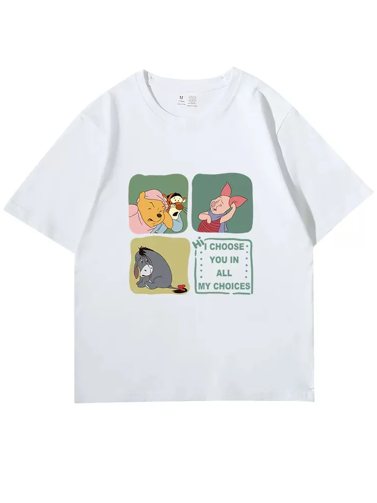 Imagem -02 - Disney Chic Winnie The Pooh Bear Eeyore Donkey Leitão Tigrão dos Desenhos Animados Imprimir T-shirt Mulheres O-neck Manga Curta Tee Tops 13 Cores